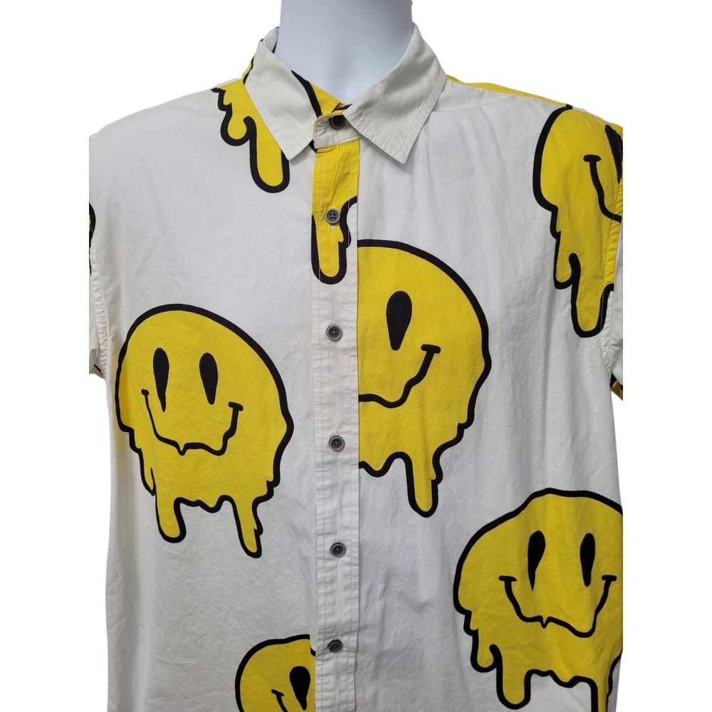 Cornerstore Bodega Camp Shirt Mens L Happy Face Mushroom Yellow White
